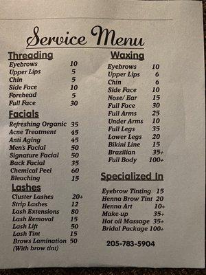 Service menu