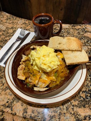 Chicken Breakfast Bowl fresh  Chicken with peppers onion tomatoes over bed of fresh fry baby red  skin potatoes