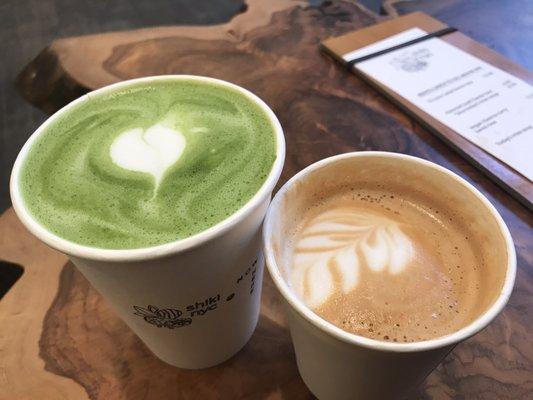 Matcha latte and cappuccino