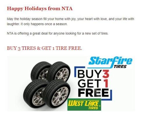 Happy Holidays Season From NTA- Get a Free Tire from Nationwide Tire & Auto