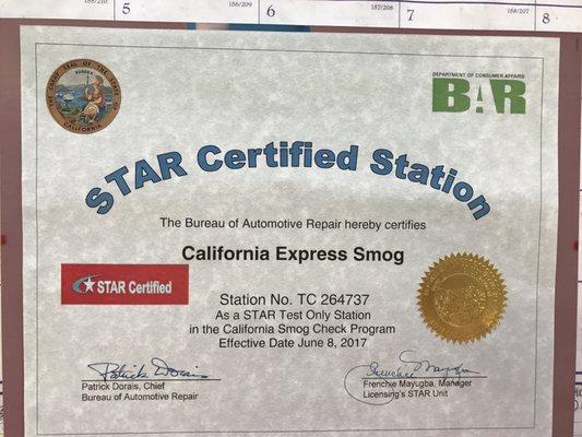 We're STAR Certified Smog Station. We can smog and certified all makes and models including out of state vehicles.