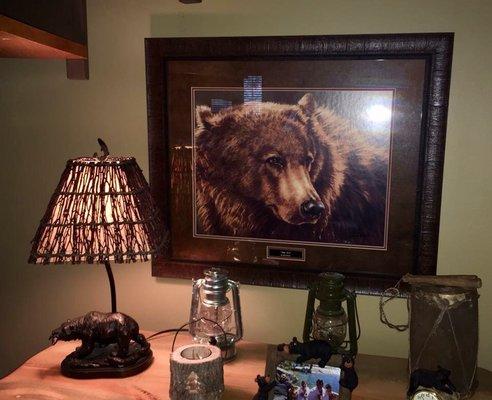 Fabulous framed Bear picture we found at Mikes place for our cabin.