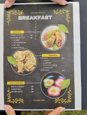 Breakfast menu