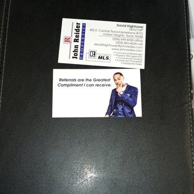 David Hightower business card, front and back