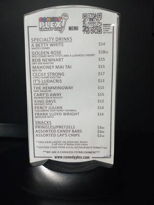 Cocktail and snacks menu