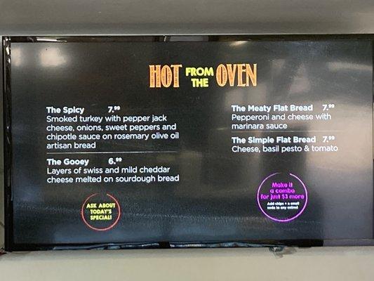 Menu for hot items