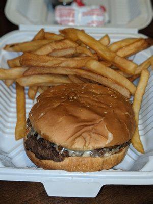 Swiss/mushroom burger with fries