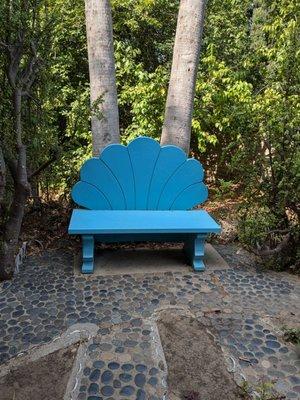 Blue bench between the Cactus and Native Gardens