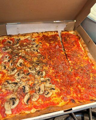 Grandma pie w/ mushroom + pepperoni