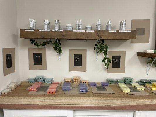 Wax melts made by her, and some skincare