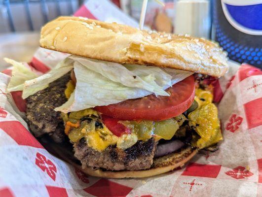 The Laguna Burger - half-pound, green chile and cheese