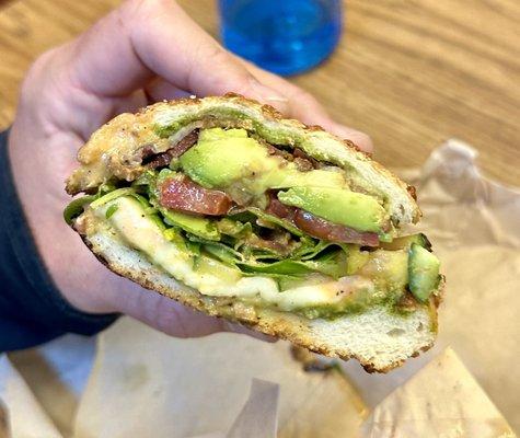 Rando Sando: Spicy Pesto BLT on Dutch Crunch w/ cucumbers and more!