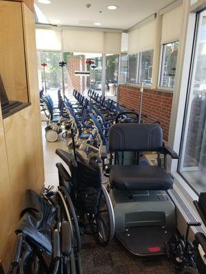 Plenty of wheelchairs in lobby for patient use