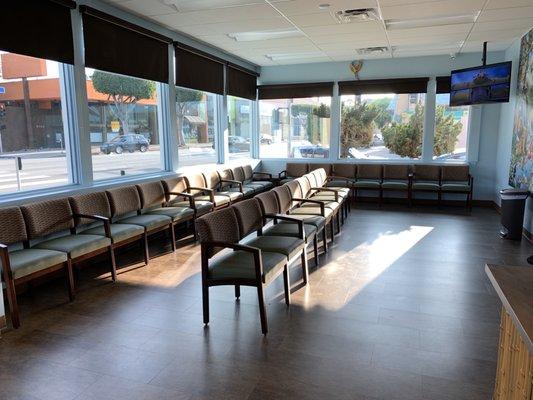 Waiting area with a TV with only kid friendly shows. All the exam room have a TV with kid shows too.