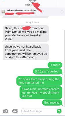 Text messages from staff member.