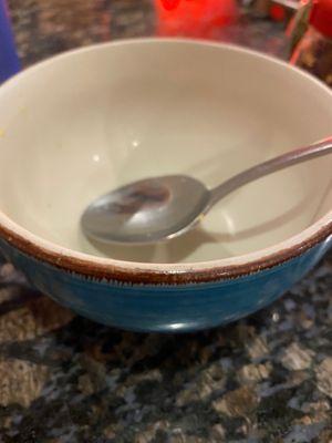 Empty bowl of the delicious Stracciatella soup