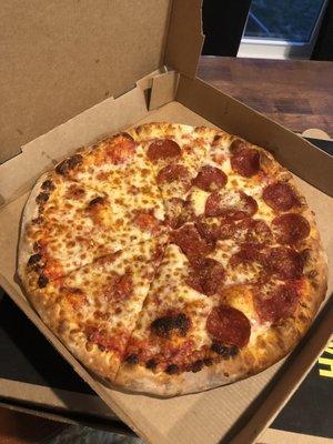 Half cheese half pepperoni pie