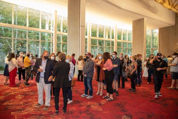 The lobby during the opening of Hamilton.