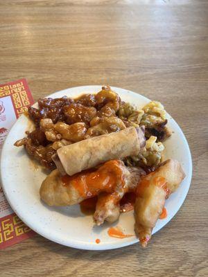 Honey chicken (my favorite) Sweet and sour chicken, fried dumplings and springs roll