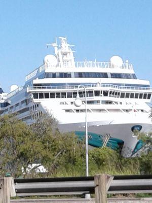 Cruise ship docked across the River walk