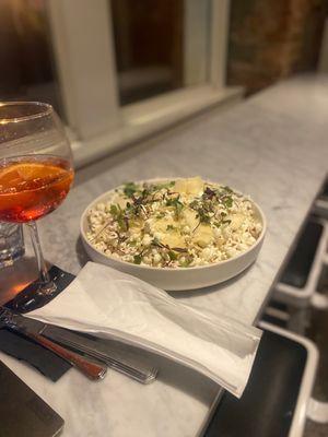 Herb Truffle Popcorn, Aperol Spritz