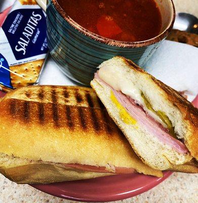 Grilled Cuban and cup of Tomatoe Bisque soup