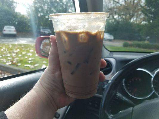 Pretty perfect half sweet iced double mocha.