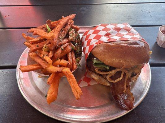 Sweet Potato Fries & Cowboy Burger