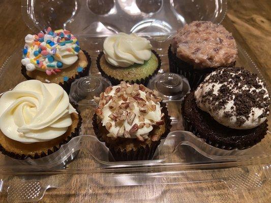 Funfetti, Key Lime, German Chocolate, Vanilla, ?, and Cookies and Crème