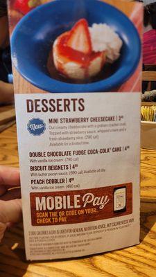 Dessert menu