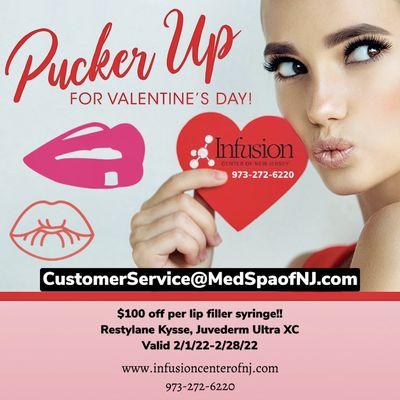 $100 off lip filler syringes!!! February is Lip Fillers Month at the Infusion Center of NJ and MedSpa of NJ.