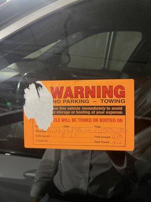 Sticker for "violating their parking rule"