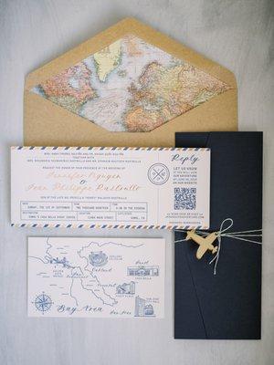 Boarding pass invitation suite to go with our travel-themed wedding