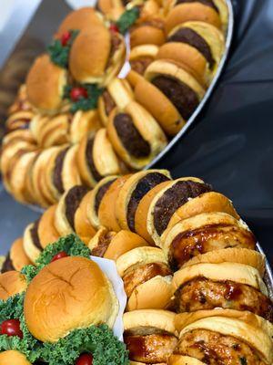 PICTURED: Cheeseburger, Pulled Pork & Chicken and Parsley Sliders