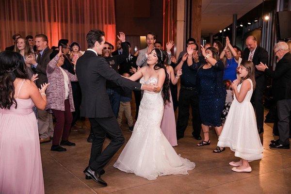 Dancing at our wedding, after getting lessons at Fred Astaire Dance Studio