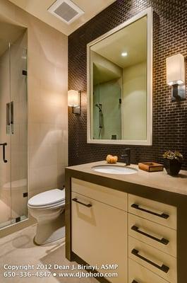 Atherton whole house remodel included several bathrooms, including this beautiful guest bathroom.