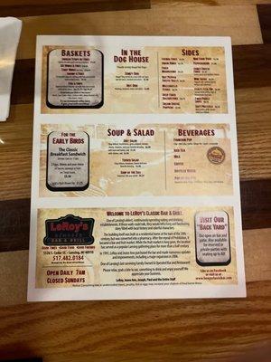 Back of menu