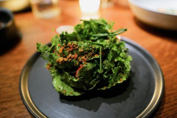 Romaine salad eaten with your fingers