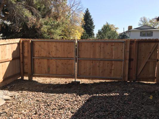 6 Ft Cedar Privacy steel to wood double gate.