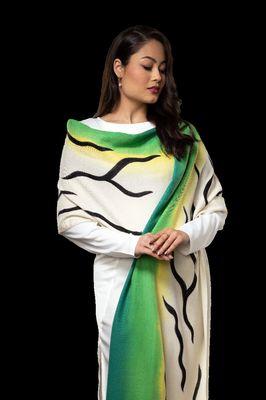 Handpainted "Zebra" craze on all season artisan crafted Himalayan Cashmere.   #WearableArt