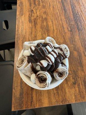 Cookies n cream rolled Ice cream with Oreos and marshmallows