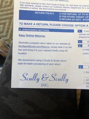 S&S's fake return policy. Go follow their link and see if you are able to find a return label!