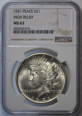 1921 Peace Dollar MS-63 High Relief