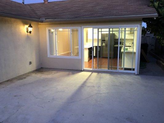 Backyard patio at night.