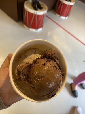 dark chocolate ice cream and chocolate chip ice cream in a cup (2 scoops)