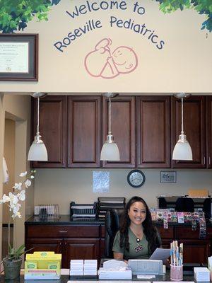 Welcome to Roseville Pediatrics! Our first stop is front desk were you'll be greeted with a big smile from Kaitlyn.