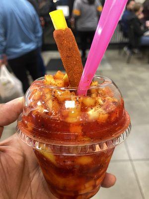 My dessert - mangonada ice cream with mangos on top and chamoy