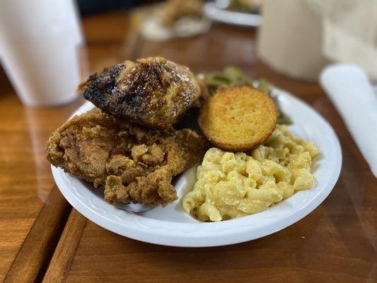 The best fried chicken that I have ever had.  Green beans and Mac/Cheese.