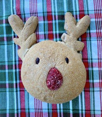 Honey Whole Wheat loaf shaped into a Reindeer loaf.