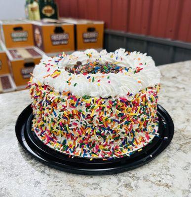 Nothing screams Happy Birthday like Birthday Cake ice cream! This vibrant blue ice cream base compliments the yellow cake and soft serve